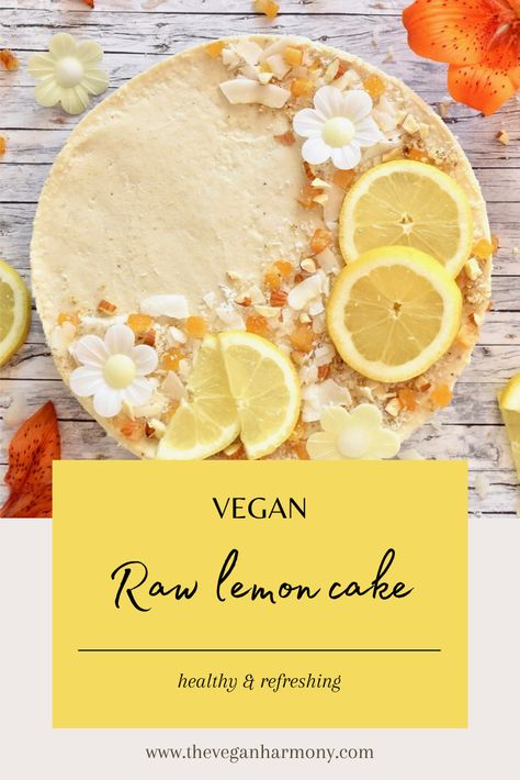 Refreshing and healthy raw lemon cake, that is really easy to make! Lemon adds a nice soft flavour and makes the cake really refreshing. And cashews make it so creamy, that it just melts in your mouth. This cake is raw, sugar free, gluten free and vegan! #veganraw #rawcake #rawdessert #vegancake #vegandessert Raw Vegan Birthday Cake, Raw Cake Decoration, Raw Vegan Cakes, Italian Cream Cake Recipe, Raw Vegan Cake, Vegan Birthday Cake, Italian Cream Cakes, Lemon Frosting, Raw Vegan Desserts