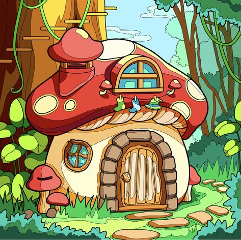 House Forest, Forest Drawing, Sky Art Painting, Elf House, Mushroom House, Elementary Art Projects, Art Painting Gallery, Nature Drawing, Fairytale Art