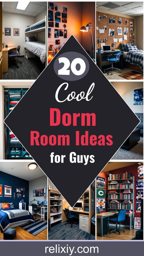 Transform your dorm! Boost study vibes and personal comfort with 20 creative ideas that blend function with style. Make your space truly yours today. Ucf Towers Dorm Room, Cool Things For Your Room Men, Guys House Decor, Boy Dorm Rooms, Men Dorm Room Ideas, Men’s Dorm Room Ideas, Dorm Room Designs For Guys, Boy Dorm Room Ideas Colleges, College Apartment Guys