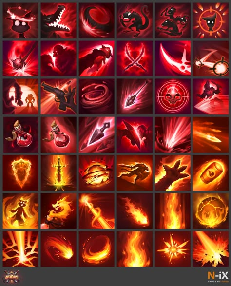 ArtStation - Arcanium. Icons design, N-iX Game & VR Studio Gaming Elements, Arcane Symbols Magic, Fire Power Visuals, League Of Legends Ability Icons, Rpg Game Design, Rpg Horror, Idle Game, Fire Icons, Game Effect