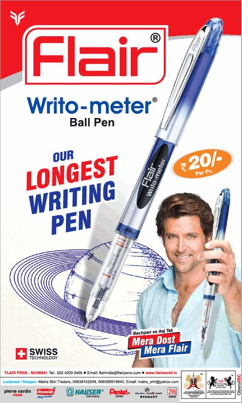 Flair Writo Meter Ball Pen Ad - Advert Gallery Newspaper Advertisement, Flair Pens, Clever Advertising, Adobe Illustrator Graphic Design, Social Media Advertising Design, Social Awareness, Writing Pens, Advertising Agency, Advertising Design