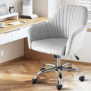 Anwickhomk Cute Home Office Desk Chair,Velvet Swivel Vanity Chair,Modern Upholstered Rolling Desk Chair with Wheels and Height Adjustable for Makeup Room, Study,Bedroom,Office (Light Grey) Cute Home Office, Rolling Desk Chair, Home Office Desk Chair, Rolling Desk, Office Light, Rolling Chair, Gray Vanity, Study Bedroom, Vanity Chair