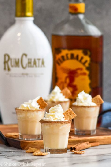 Rum Chata Fireball Shots, Fireball Rumchata Shots, Mixed Drinks With Rum Chata, Rumchata Fireball Shots, Rum Chata Fireball Drink Recipes, Rum Chata Shots Recipes, Fireball Rumchata Drink, Rum Chata Drinks Easy, Drinks With Rum Chata Recipes