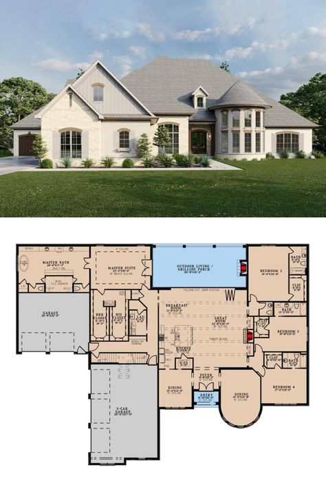 Spacious French Country Home Floor Plan Features Private In-Law Suite Classic House Plans, Inlaw Suite, In-law Apartment, Compact House, Apartment Floor Plan, House Blueprints, French Country House, Modern House Plans, Story House