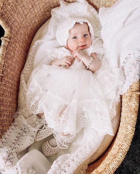 She's an angel dressed in white 🥰😇 @bethnoelle.vr ***TAP TO SHOP *** Baby Blessing Dress, Dressed In White, Blessing Dress, Baby Blessing, Angel Dress, Baby Baptism, Lace Tie, Summer Swim Suits, Swimsuit Dress