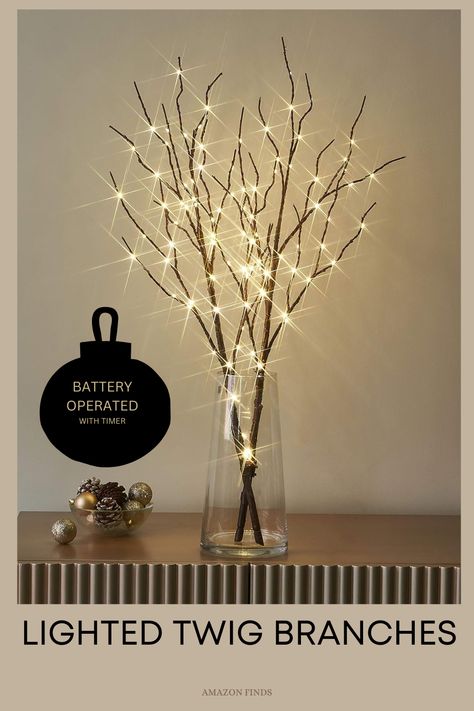 Lighted twig branches are a popular decorative item that can bring a warm and inviting ambiance to any space. These battery-operated branches are designed to mimic the natural look of twigs, adorned with LED lights that emit a soft LIGHT. BATTERY OPERATED Branches With Lights, Branches For Vases, Vase With Branches, Twig Branch, Lighted Branches, Amazon Christmas, Birch Branches, Fake Trees, Lights For Home