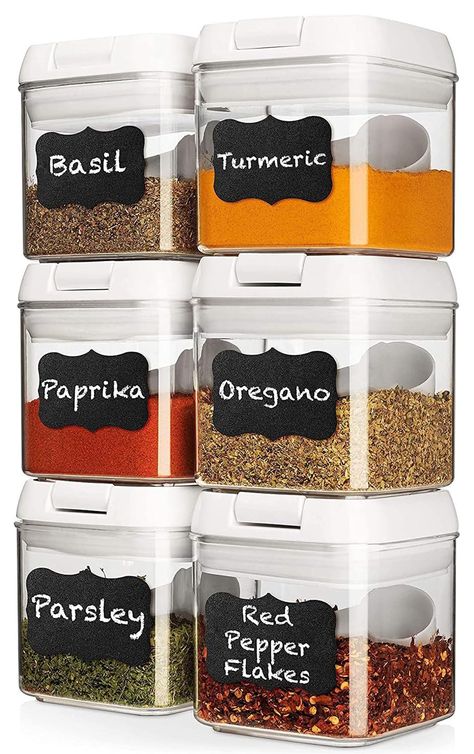 PRICES MAY VARY. Perfect Modular Set - Every air-tight container has been designed to seal in freshness while making access and food prep a breeze. Store your favorite food safely into these efficient containers. With 6 same size containers you won't have to worry about jamming your edibles into smaller containers. Includes (6) Container - 4.13 inch (height) X 3.93 inch (Width) X 3.54 inch (Length) (4.2 cups / 0.5 liters) Ultimate Scoop Cup - Included with your set, 6 WHITE spoons to match 6 con Snack Storage Containers, Pantry Containers, Label Marker, Airtight Storage, Spice Set, Food Storage Container Set, Snack Storage, Spice Containers, Airtight Food Storage