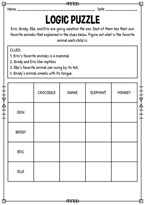 Logic worksheets are a valuable tool for preschoolers to develop their critical thinking and problem-solving skills. Designed to engage young minds, these exercises focus on the concepts of entity and subject. By presenting children with various scenarios and questions, logic worksheets encourage them to think logically and make connections between different objects or ideas. Whether used in the classroom or at home, preschool logic worksheets provide an interactive and fun way for children t... Deductive Reasoning Puzzles, Logic Worksheets, Critical Thinking Worksheets, At Home Preschool, Deductive Reasoning, Puzzle Printable, Logic And Critical Thinking, High School Pictures, Preschool Pictures