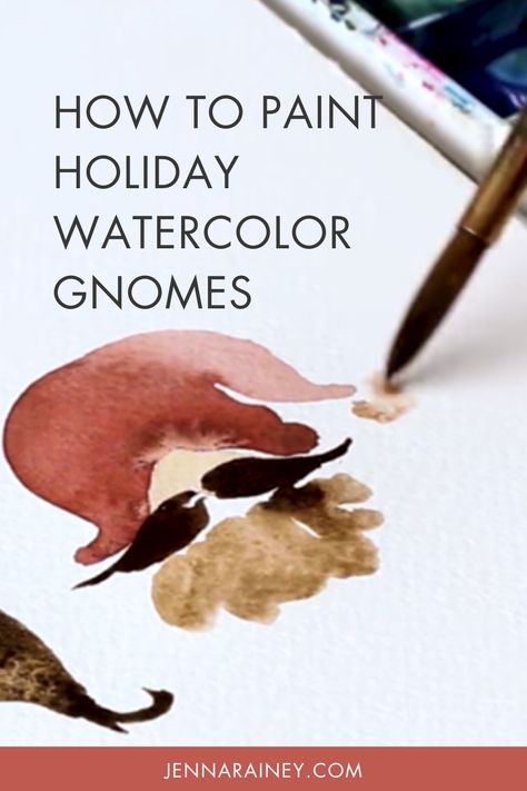 Looking to paint something festive but tired of Christmas trees or snowflakes? Try out the tutorial for these cute watercolor holiday gnomes! Winter Watercolors Simple, Watercolor Nomes, Christmas Gnome Watercolor, Christmas Gnomes Painting, Whimsical Christmas Art, Christmas Knomes, Watercolor Gnomes, Xmas Gnomes, Jenna Rainey