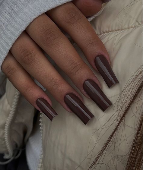 Fall Nails Long Square, Square Brown Nails, Autumn Nails Square, Fall Square Acrylic Nails, Brown Tip Nails, Brown Square Nails, Easy Fall Nail Designs, Oval Nails Designs, Long Square Nails