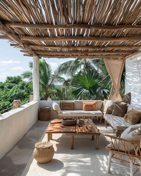 #RealEstatePhotography #CosyRoofTop #TulumHouse #BaptisteBohu #ElleDecor #RawStyle #4:5 #TheCandie Makuti Roof House, Tulum Patio, Tulum Design, Spanish Style Patio, Baptiste Bohu, Outdoor Upgrades, Tulum House, Thatch Roof, Bamboo Roof