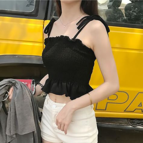 Tank Top Outfits Korean, Camisole Top Outfit, Dress Korea, Outfit Korean, Tank Top Outfits, Fashion Tops Blouse, Top Outfit, Simple Trendy Outfits, Maxi Dress With Sleeves