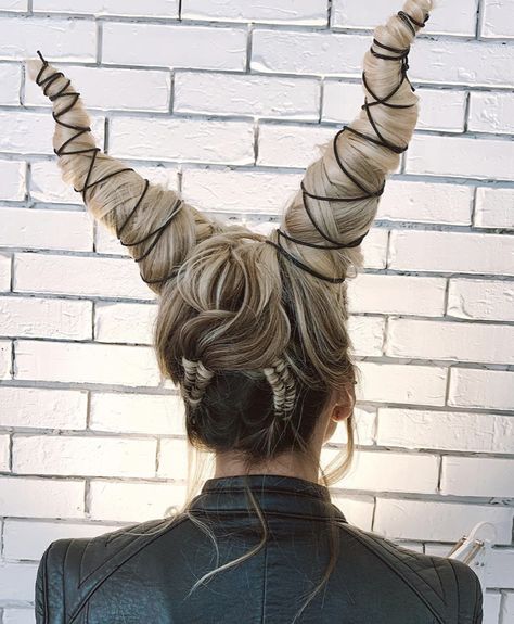 Halloween Avant Garde Hair, Horned Hairstyle, Maleficent Hair, Spooky Hairstyles, Devil Horn Hair, Only Classy, Hair Horn, Event Hairstyles, Steampunk Hairstyles