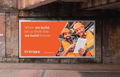 Trimax - Construction Company Brand Identity Design on Behance Construction Design Poster, Construction Social Media Design, Construction Banner Design, Construction Brand Identity, Construction Company Branding, Construction Advertising, Construction Signage, Construction Poster, Construction Marketing