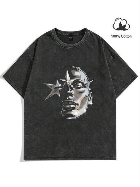 Manfinity EMRG Men's Summer Casual Short Sleeve T-Shirt With Star And Character Print, Round Neck | SHEIN USA Shein Must Haves, Skater Boy Style, Aesthetic For Men, Jesus Christmas Shirt, Team Tshirt, Y2k Fashion Aesthetic, Shirt Design Template, T Shirt Graphics, Streetwear Ideas