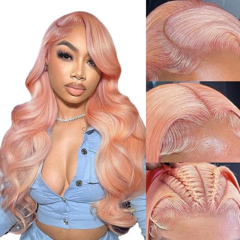 PRICES MAY VARY. 【Rose Gold Lace Front Wigs Human Hair Material】:100% Unprocessed Brazilian Women'S Hair.Natural and Healthy, Breathable and Comfortable, Soft and Bouncy, No Shedding &No Tangles,No Smell. 【Pink Blonde Lace Front Wig Pre Plucked 】:Can be Used for High Ponytail, Braiding, and Any Hairstyle.Can be Side Part, Middle Part, Any Part.Just Like Your Own Hair. Natural Hairline with Baby Hair Aroun,Can do Any Part.Can be Dyed,Straightened, Curled and Styled As Your Like. Hair Aroun,Can do Pastel Hair With Dark Roots, Gold Lace Front Wigs, Rose Gold Wig, Unique Hair Color, Fall Baddie, Gold Wigs, Blonde Body Wave, Pink Blonde, Barbie Hairstyle