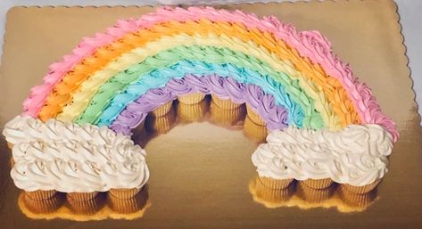 Rainbow Arch Cake, Pull Apart Rainbow Cupcake Cake, Rainbow Cupcake Cakes Pull Apart, Cupcake Cake Rainbow, Rainbow Shaped Cake, Rainbow Cupcake Cake, Sunshine Birthday Cakes, Sunshine Cupcakes, Pull Apart Cupcake