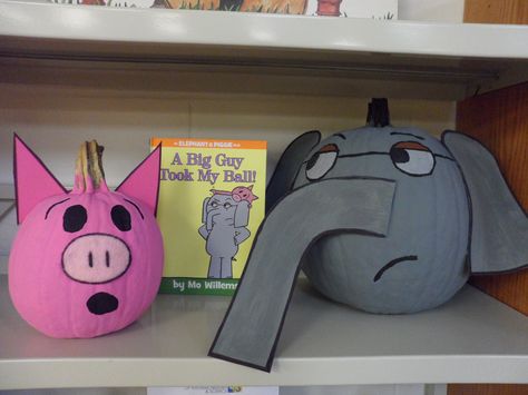 Piggie & Gerald - Book Character Pumpkins (Pumpkin Painting 2013) Piggy And Gerald Pumpkin, Piggie And Gerald Pumpkin, Pumpkin Book Character Project, Pumpkin Paint Book Character, Kindergarten Pumpkin Book Character, Pumpkin Decorating Contest Book Characters, Decorate A Pumpkin Like A Book Character, Gerald Pumpkin Painting, Children’s Book Character Pumpkin