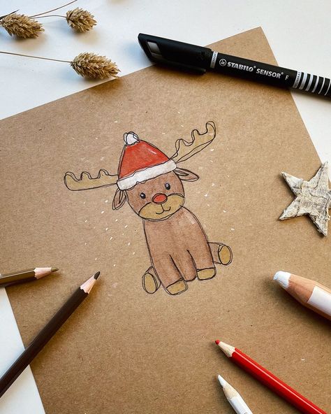 Rudolph Drawing, Ideas For Christmas Cards, Creative Ideas For Christmas, Reindeer Drawing, Christmas Cards Drawing, Pencil Lead, Christmas Card Art, Diy Advent Calendar, Ideas For Christmas