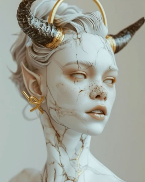 Beautiful Demon Art, Marble Makeup, Fae Art, Greek Art, Cyberpunk Art, Ethereal Art, Fantasy Artwork, Character Portraits, Horror Art