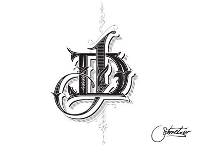 DJ monogram by Martin Schmetzer Dj Monogram, Letter B Tattoo, Dj Logo, Typography Artwork, Typography Hand Drawn, Tattoo Lettering Fonts, Hand Lettering Alphabet, 1 Tattoo, Letter D