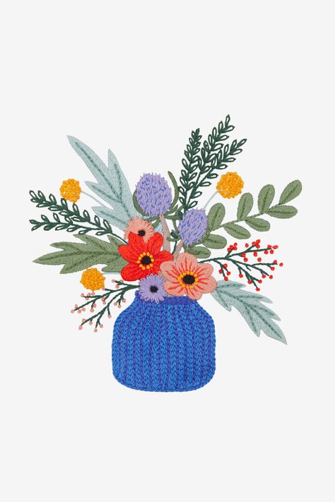 Wild Bouquet, Bouquet Embroidery, Free Cross Stitch Patterns, Novelty Yarn, Vase Of Flowers, Flowers Embroidery, Embroidery Transfers, Embroidery Patterns Free, Pattern Embroidery