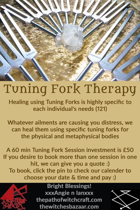 Tuning Fork Therapy Healing using Tuning Forks is highly specific to each individual's needs (121) Whatever ailments are causing you distress, we can heal them using specific tuning forks for the physical and metaphysical bodies A 60 min Tuning Fork Session - investment is £50 If you desire to book more than one session in one hit, we can give you a quote :) To book, click the pin to check our calender to choose your date & time and pay :) xxxBBxxx Tuning Forks For Healing, Tunning Forks, Tuning Forks Healing, Aura Magic, Vacuum Therapy, Frequency Healing, Therapy Healing, Tuning Forks, Complex Regional Pain Syndrome