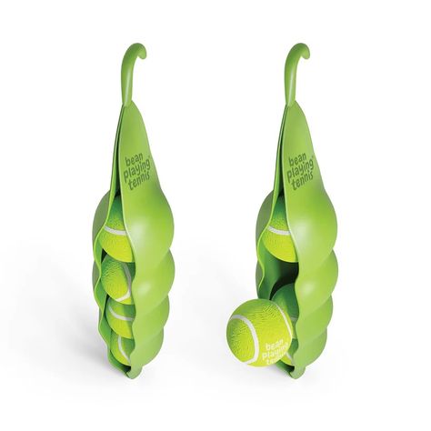 gigantic green bean serves as tennis ball packaging in bowler & kimchi's 'bean playing tennis' Biomimicry Design Products Ideas, Tennis Ball Packaging, Sport Packaging Design, Biomimicry Design Products, Ball Packaging, Playful Packaging, Packaging Creative, Bionic Design, Innovative Packaging