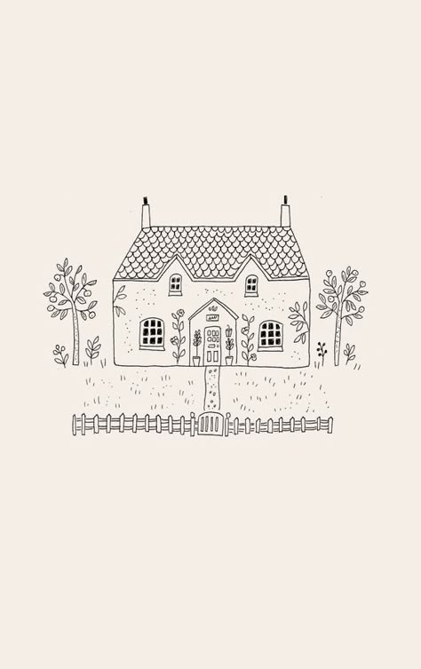 House Drawings Simple, Aesthetic House Drawing Simple, House Line Art Drawing, Dainty House Tattoo, Small Cottage Drawing, Cottage Illustration Simple, House Graphic Design Illustration, Simple Cottage Drawing, Cottage Line Drawing