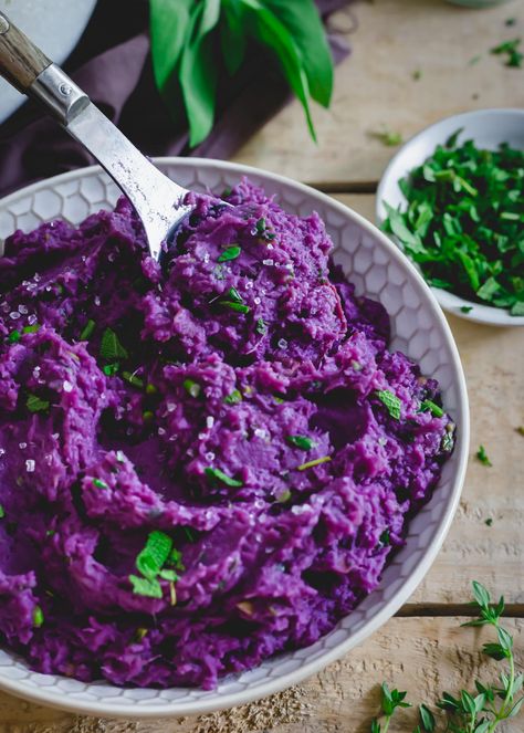 Purple Sweet Potato Recipes, Purple Mashed Potatoes, Japanese Purple Sweet Potato, Sweet Potatoes Recipes, Purple Potato Recipes, Venison Backstrap Recipes, Backstrap Recipes, Okinawan Sweet Potato, Orange Sweet Potatoes