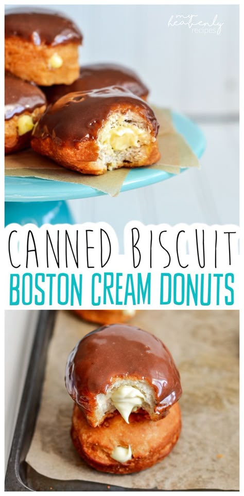 Dessert Made With Canned Biscuits, Homemade Boston Cream Donut, Canned Biscuits Doughnut, Homemade Doughnut Recipe Canned Biscuits, Desserts Made With Biscuit Dough, Boston Creme Donuts Recipe, Home Made Donuts Recipe Canned Biscuits, Can Biscuit Doughnut, Filled Doughnuts Recipe