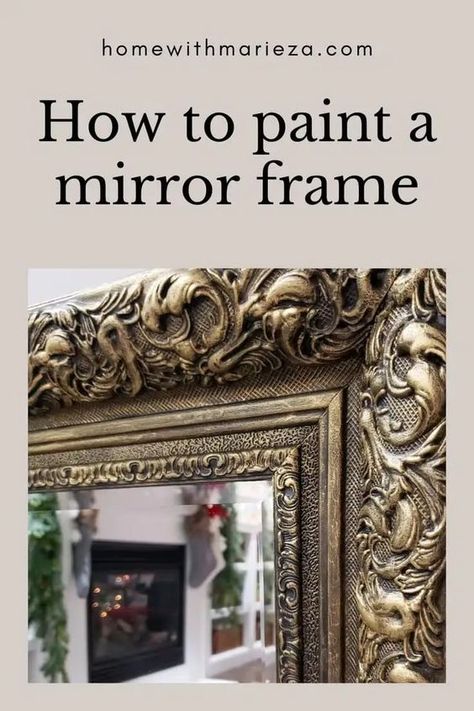 Before and after painting a mirror frame with chalk paint and gilding wax #ideas #DIY #gold #black Paint Mirror Gold, Redo Mirror Frame Diy, Paint Picture Frames Diy, Mirror Transformation Diy, Painted Mirror Frame Ideas, Diy Mirror Frame Painting Ideas, Redo Mirror Frame, Mirror Frame Painting Ideas, Painting A Mirror