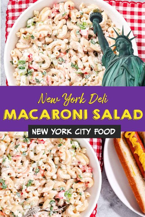 This sweet and creamy NYC Deli Macaroni Salad is like the kind you find at every corner grocery store and delicatessen in New York City and Long Island. Macaroni salad is a must-have at picnics and cookouts in New York. This macaroni salad recipe captures the authentic flavor reminiscent of the corner delis in New York. Deli Macaroni Salad, Deli Style Macaroni Salad, Sweet Pasta Salads, Nyc Deli, Whitefish Salad, New York Deli, Creamy Macaroni Salad, Side Dishes For Fish, Cold Side Dishes