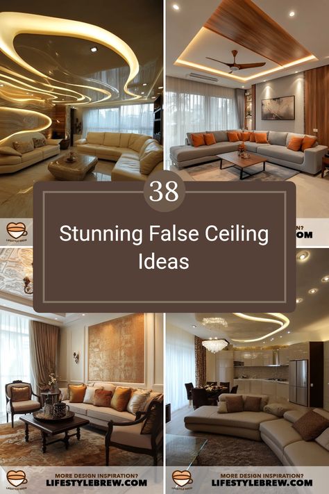 Explore 38 stunning false ceiling design ideas that can transform your living room into a stylish haven. Discover creative inspirations made to enhance your decor with artistic designs, colors, and textures. Whether you're going for modern, classic or eclectic styles, this guide is packed with unique options that marry function with style, ensuring your space is both beautiful and practical. Perfect for homeowners looking to revamp their spaces with affordable luxury aesthetics. False Ceiling Design Modern Living Room, Luxurious False Ceiling Design, Unique False Ceiling Ideas, False Ceiling Ideas Living Rooms, Ceilings For Living Room, False Ceiling Living Room Modern Design, Circle Ceiling Design, Unique False Ceiling Design, Classic Ceiling Design Luxury