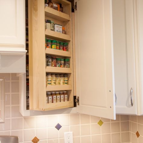 Swing Out Spice Rack - Photos & Ideas | Houzz Recessed Spice Cabinet, Spice Racks For Cabinets, Cabinet Door Spice Rack, Door Spice Rack, Cabinet Spice Rack, Kitchen Hood, Spice Cabinet, Kitchen Pantry Design, Spice Storage