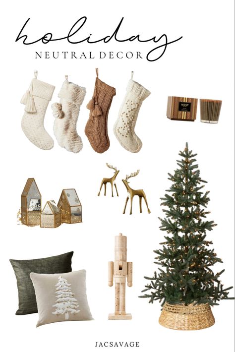 Neutral holiday decor ideas. Christmas tree, stockings, candles, pillows, decor. Modern and neutral home decor for the holidays. West elm, Anthropologie, CB2 Follow my shop @jaclynsavage on the @shop.LTK app to shop this post and get my exclusive app-only content! #liketkit #LTKSeasonal #LTKhome #LTKHoliday @shop.ltk https://liketk.it/4nVMZ Christmas Inspo 2024, Modern Neutral Christmas Tree Decor, Green And Beige Christmas Decor, Modern Stockings Christmas, Neutral And Red Christmas Decor, Natural Organic Christmas Decor, Organic Modern Christmas Decor, Neutral Christmas Party, Neutral Christmas Tree Decor