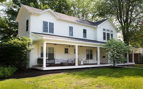 Farmer's Porch Addition • North River Builders, Inc. Farmers Porch, Historic Kitchen, Porch Addition, Historic Renovation, Lakeside Cottage, Mid Century Kitchen, Classic Kitchens, Exterior Trim, Kitchen On A Budget