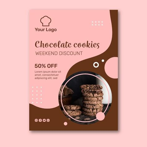 Cookies ad poster template | Premium Vector #Freepik #vector #chocolate-cookies #cookies #hot-chocolate #chocolate-template Cookie Ads, Chocolate Poster, Chocolate Template, Visit Cards, Graphic Design Posters Layout, Chocolate Logo, Ad Poster, Marketing Poster, Food Instagram