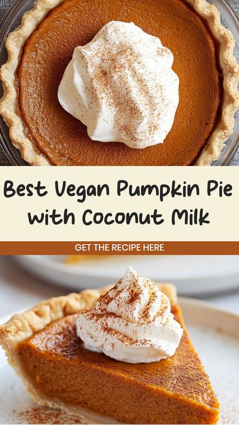 Indulge in the perfect dessert this fall with our vegan pumpkin pie made with creamy coconut milk. This recipe transforms a classic favorite into a dairy-free and plant-based version that everyone will love. The rich and smooth texture combined with warm spices will have you reaching for seconds. Serve this delicious pie at your next gathering and watch it disappear before your eyes. Embrace the flavors of the season while staying true to your vegan lifestyle. Paleo Vegan Pumpkin Pie, Dairyfree Pumpkin Pie, Vegan Pumpkin Pie Nora Cooks, Easy Dairy Free Pumpkin Pie, Coconut Cream Pumpkin Pie, Diary Free Pumpkin Pie Recipe, Dairy Gluten Free Pumpkin Pie, Pumpkin Pie Without Condensed Milk, Best Vegan Pumpkin Pie