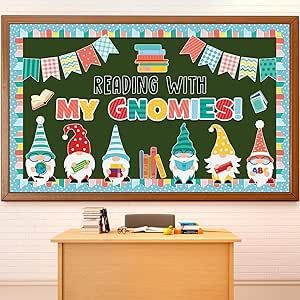 Reading Book Bulletin Board, School Gnomes, Book Bulletin Board, Wall Chalkboard, Gnomes Book, Library Bulletin Board, Board Classroom, Reading Bulletin Boards, Library Work