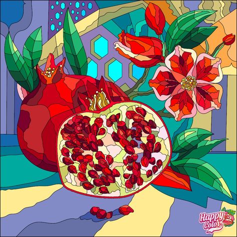 Pomegranate Art, Pop Art Animals, Art Nouveau Illustration, Glass Window Art, Adult Coloring Designs, Stained Glass Paint, Paisley Art, Graphic Design Ads, Mosaic Ideas