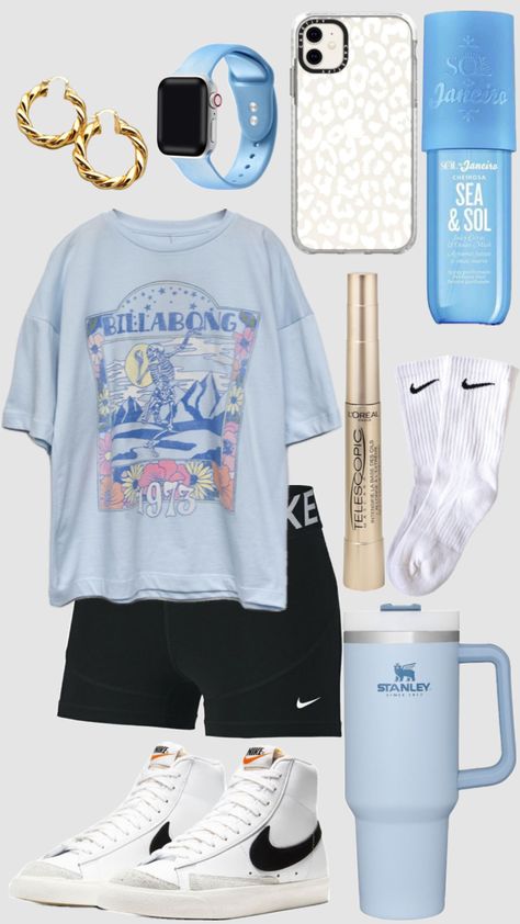 #blueoutfitinspo #soldejaniero #applewatch #nikesocks #outfitinspo #blue #nikeblazers #appleiphone #seaandsol #stanley #telescopic #billabong #nikepro #nike Cute Middle School Outfits, Teen Stuff, Holiday Inspo, Oufits Casual, Preppy Summer Outfits, Summer Ootd, Outfit Inspo Summer, Casual Preppy Outfits, Outfit Check