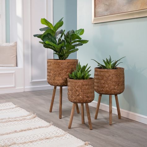 Bamboo Planters, Fall Container Plants, Bamboo Planter, Fall Containers, Wicker Planter, Fall Planters, Indoor Outdoor Planter, Unique Planter, Planter Stand