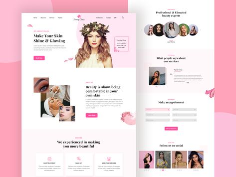 Spa & Beauty Salon Landing Page by Hena Akter Beauty Salon Website Design, Esthetician Website, Beauty Website Design, Beauty Landing Page, Salon Website Design, Beauty Salon Website, Website Branding Design, Graphic Designer Studio, Beauty Web