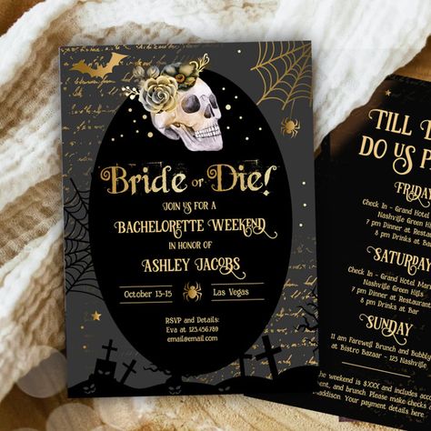 Bride or Die Halloween Bachelorette Weekend Invitation - halloween invitations wbg Bridal Shower Halloween, Bachelorette Card, Adult Halloween Party Invitations, Bride Or Die, Bachelorette Weekend Invitations, Bachelorette Invitation, Invitation Halloween, Halloween Party Invitation, Adult Halloween Party