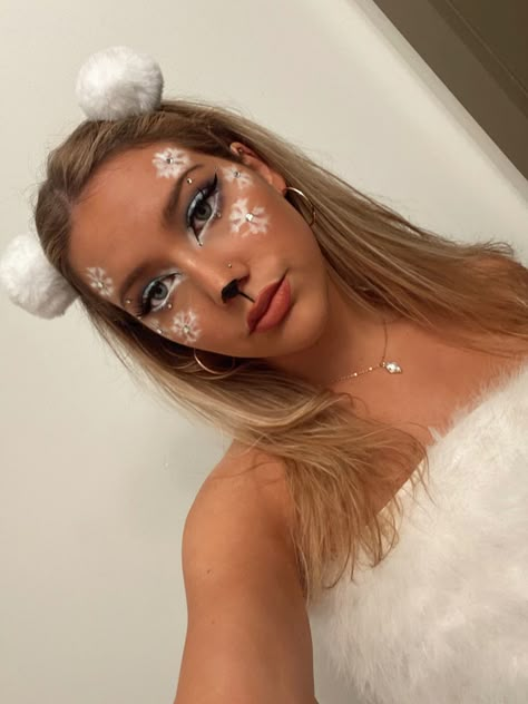 Bear Halloween Costume Makeup, Snowman Costumes For Women, Bear Makeup Cute, Polar Bear Makeup Halloween, Polar Bear Costume Womens, Sheep Costume Makeup, Polar Bear Halloween Costume, Cute Bear Makeup, Teddy Bear Makeup Halloween