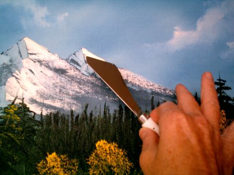 Bob Ross Painting Techniques | Using the Bob Ross Painting Knife for Mountain Snow Bob Ross Painting Videos, Bob Ross Art, Wet On Wet Painting, Painting Knife, Oil Painting Lessons, Bob Ross Paintings, Mountain Snow, Oil Painting Tutorial, The Joy Of Painting