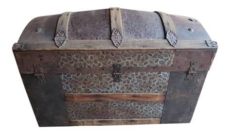 19th Century Kaufmann & Strauss Early American Steamer Trunk | Chairish Steamer Trunk Ideas, Old Trunk Redo, Antique Trunk Makeover, Trunk Redo, Antique Trunk Restoration, Trunk Restoration, Trunk Makeover, Antique Trunks, Antique Steamer Trunk