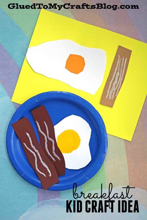 Pretend Paper Breakfast Kid Craft Idea Breakfast Craft Preschool, Breakfast Crafts Preschool, Breakfast Preschool Activities, Food Group Art Preschool, Food Theme Preschool Crafts, Food Art And Craft For Kindergarten, Food Arts And Crafts For Kids, Foods And Flavors Preschool Crafts, Food Art For Kids Crafts