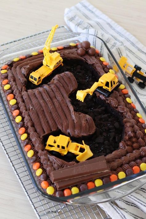 3rd Birthday Construction Cake (For A DIY Construction Birthday Party) – Mama's Buzz Loader Birthday Cake, 3 Year Birthday Construction, I’m 3 And Digging It, Rubble Construction Cake, Construction Cookie Cake, Third Birthday Construction Party, Dirty 3rdy Party, Rubble And Crew Birthday Cake, Construction Desserts